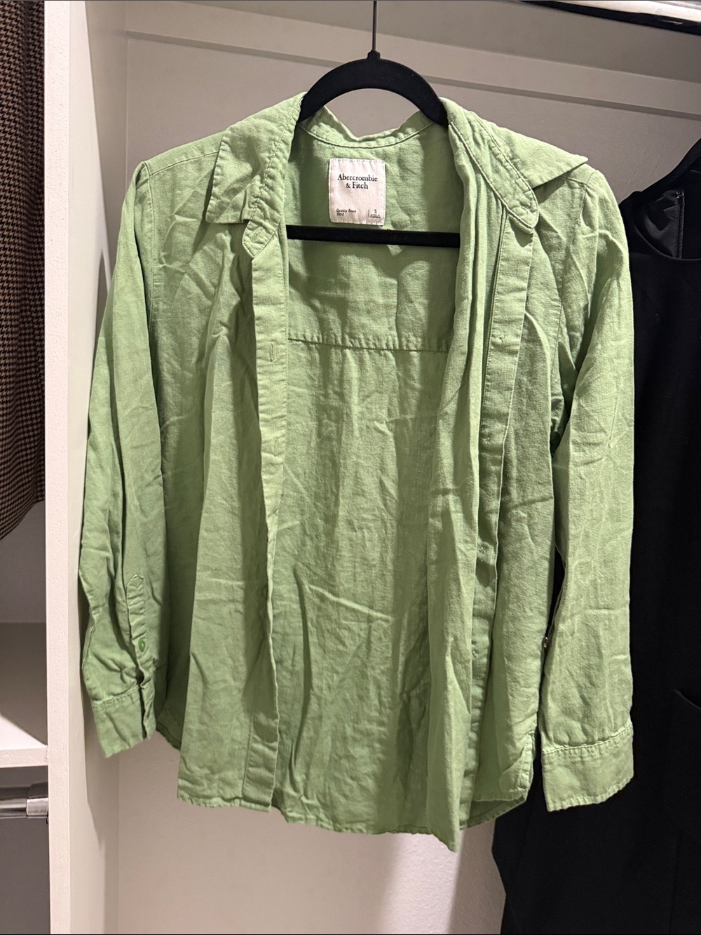 Abercrombie & Fitch Light Green Linen-Blend Open Front Jacket